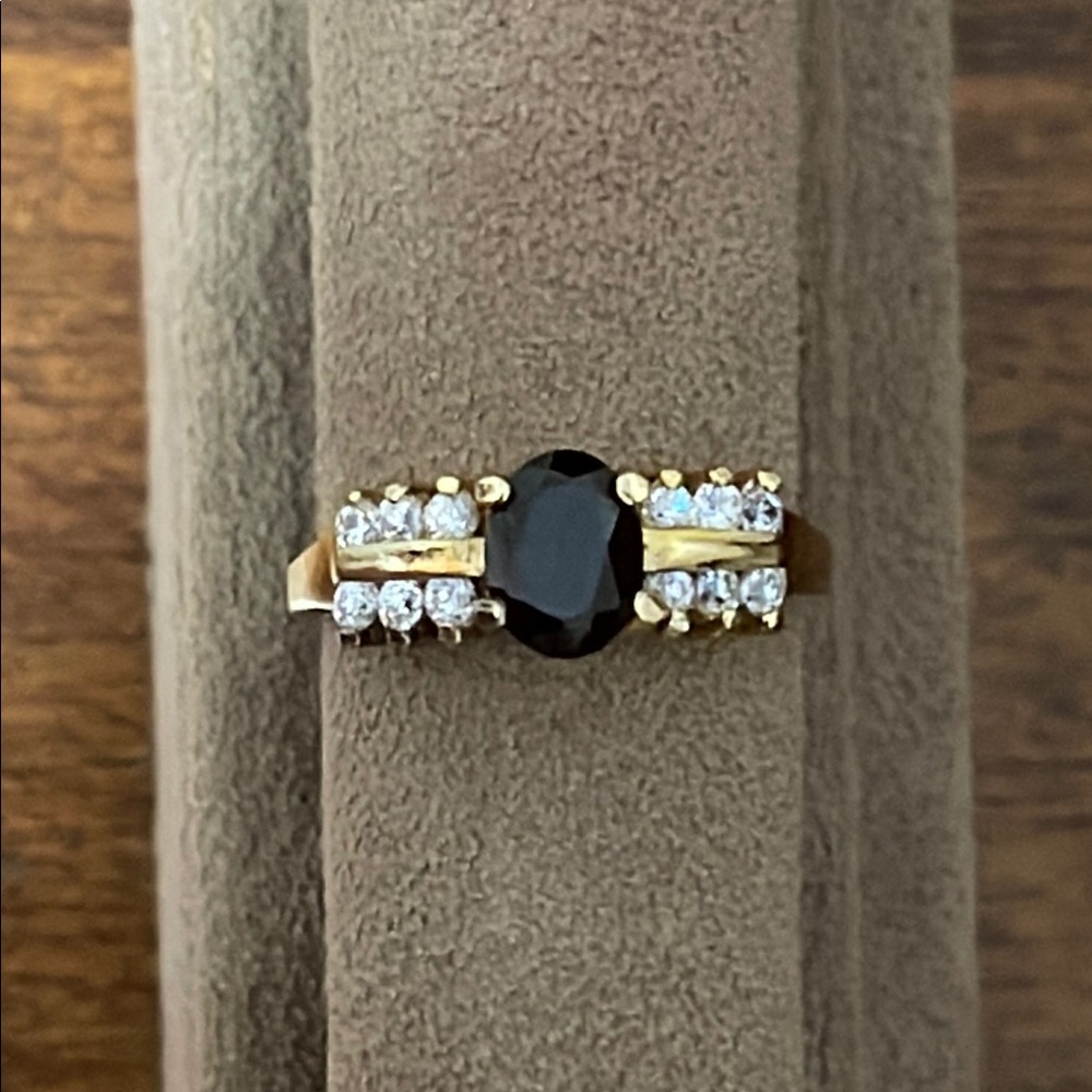 Elegant Garnet, CZ and Gold Over 925 Silver Ring